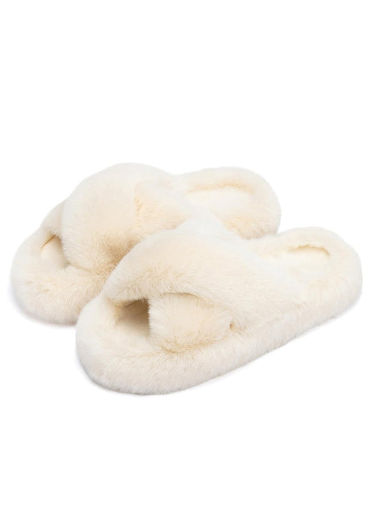 Chantomoo Women's Blue Memory Foam Faux Fur Lined Open Toe Slippers for Women - US