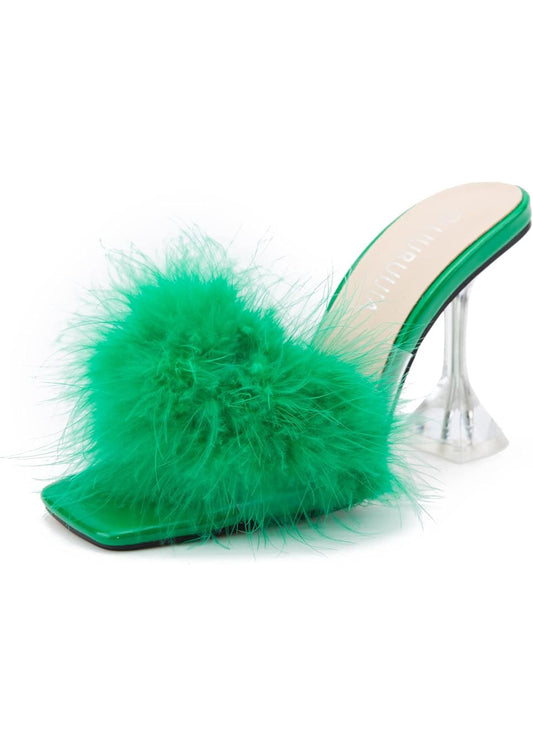 LIURUIJIA Feather High Heel Mules - Green
