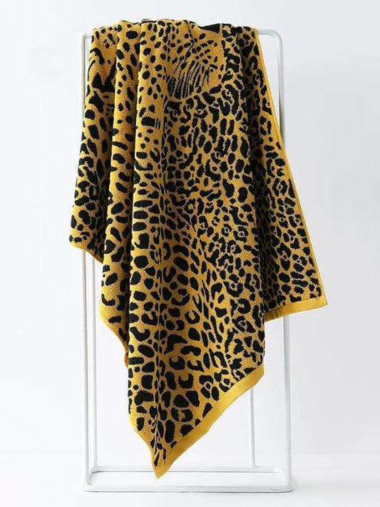 3-Piece Leopard Print Cotton Towel Set – Quick-Drying & Ultra-Soft