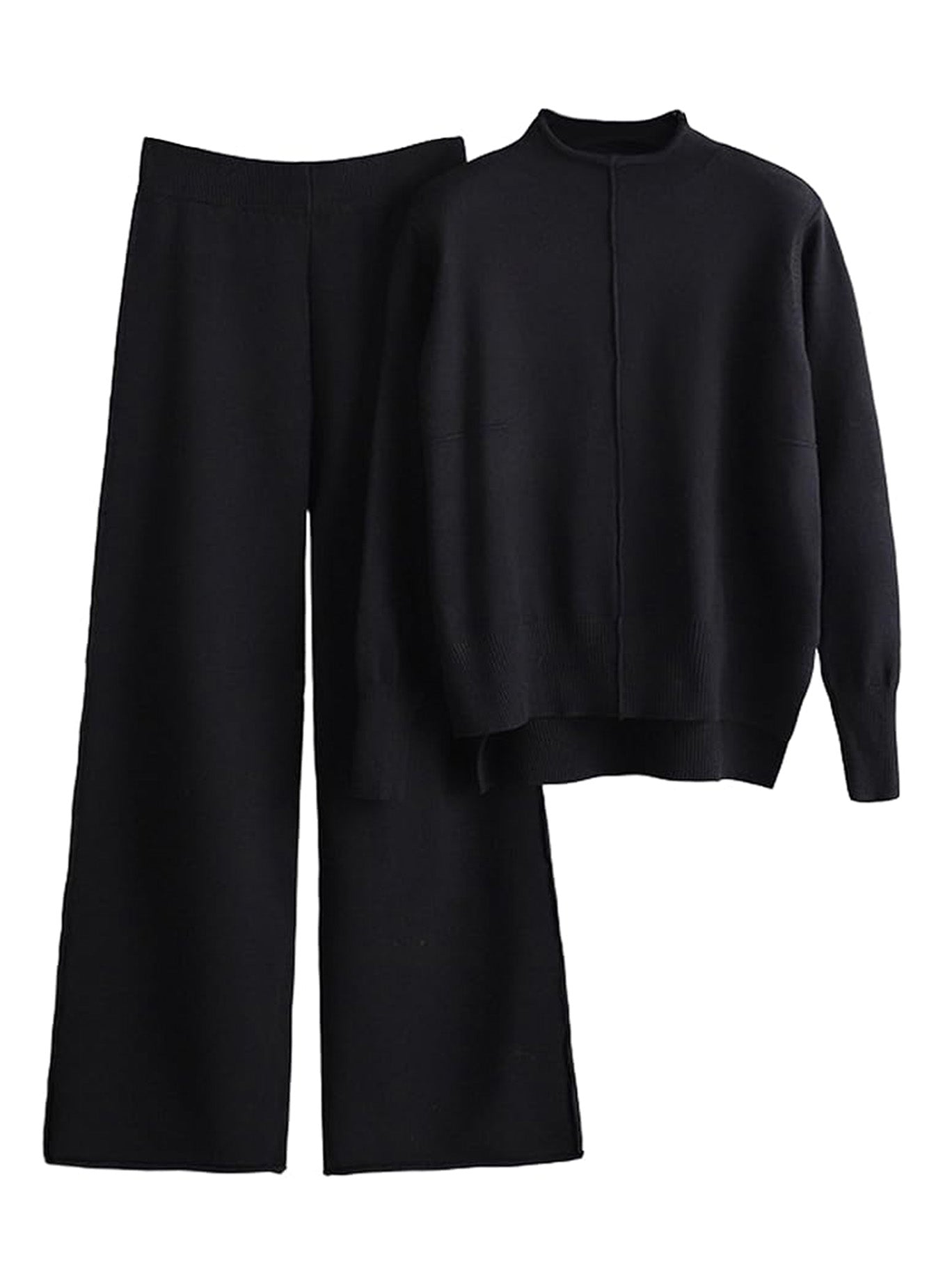 Women's 2-Piece Lounge Set – Mock Neck Pullover & Wide-Leg Pants