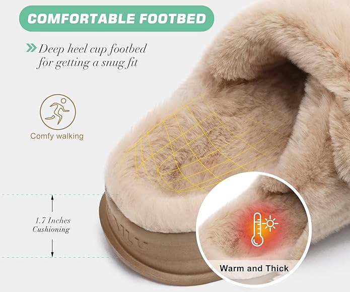 KuaiLu Women's Fluff Slippers Plantar Fasciitis Arch Support Platform Slippers Ladies Fashion Open Toe Faux Fur Sliders Womens House Slipper