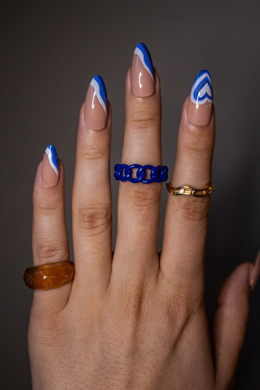 24pcs Long Almond Blue Wavy