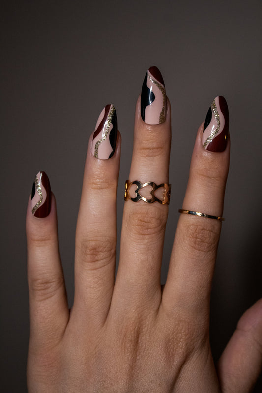 24pcs Striped Fake Nail