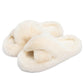 Chantomoo Women's Blue Memory Foam Faux Fur Lined Open Toe Slippers for Women - US