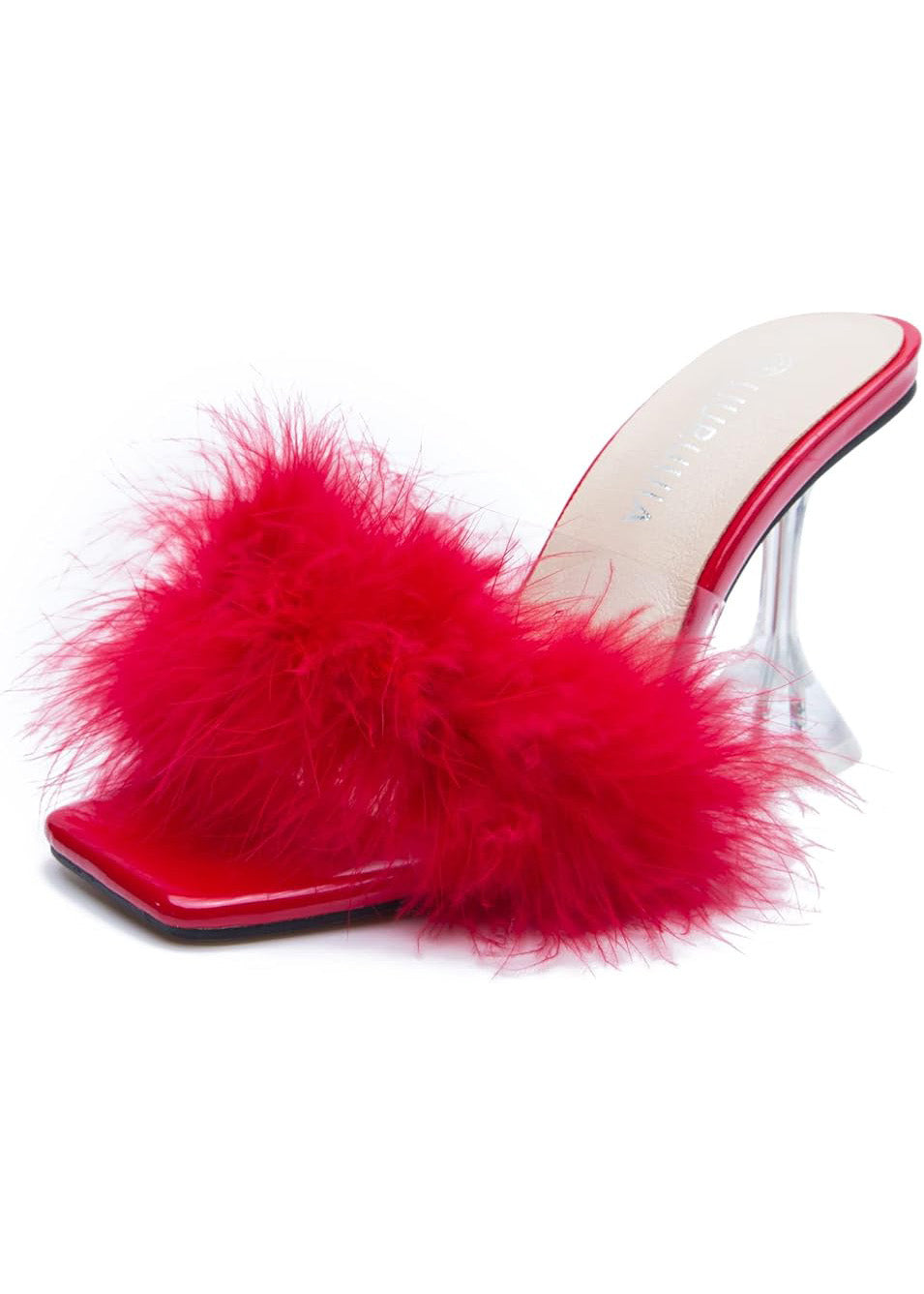 LIURUIJIA Feather High Heel Mules - Red