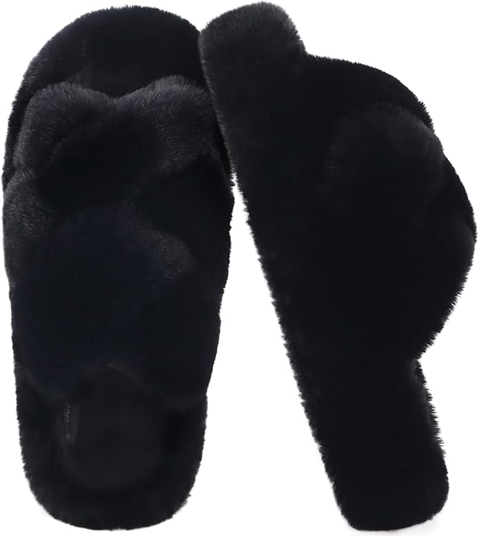Plush Faux-Fur Platform Slides - Dotu