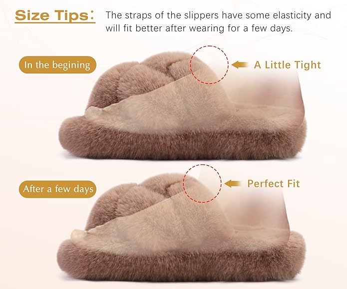 COFACE Women's Fluff Slippers House Open Toe Faux Fur Ladies Fashion Platform Fuzzy Slide Shoes with Comfort Arch Support, Indoor Outdoor Sole