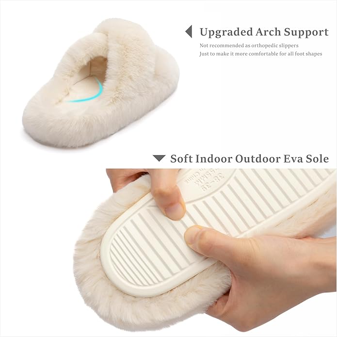 Chantomoo Women's Blue Memory Foam Faux Fur Lined Open Toe Slippers for Women - US