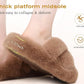 COFACE Women's Fluff Slippers House Open Toe Faux Fur Ladies Fashion Platform Fuzzy Slide Shoes with Comfort Arch Support, Indoor Outdoor Sole