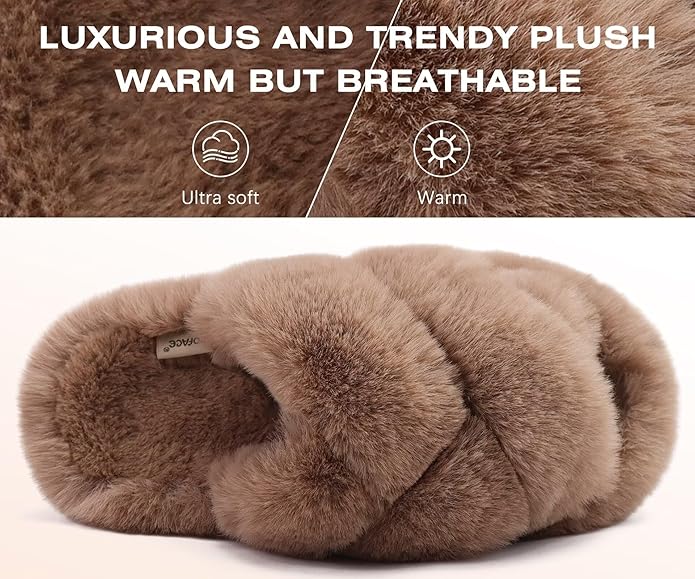 COFACE Women's Fluff Slippers House Open Toe Faux Fur Ladies Fashion Platform Fuzzy Slide Shoes with Comfort Arch Support, Indoor Outdoor Sole