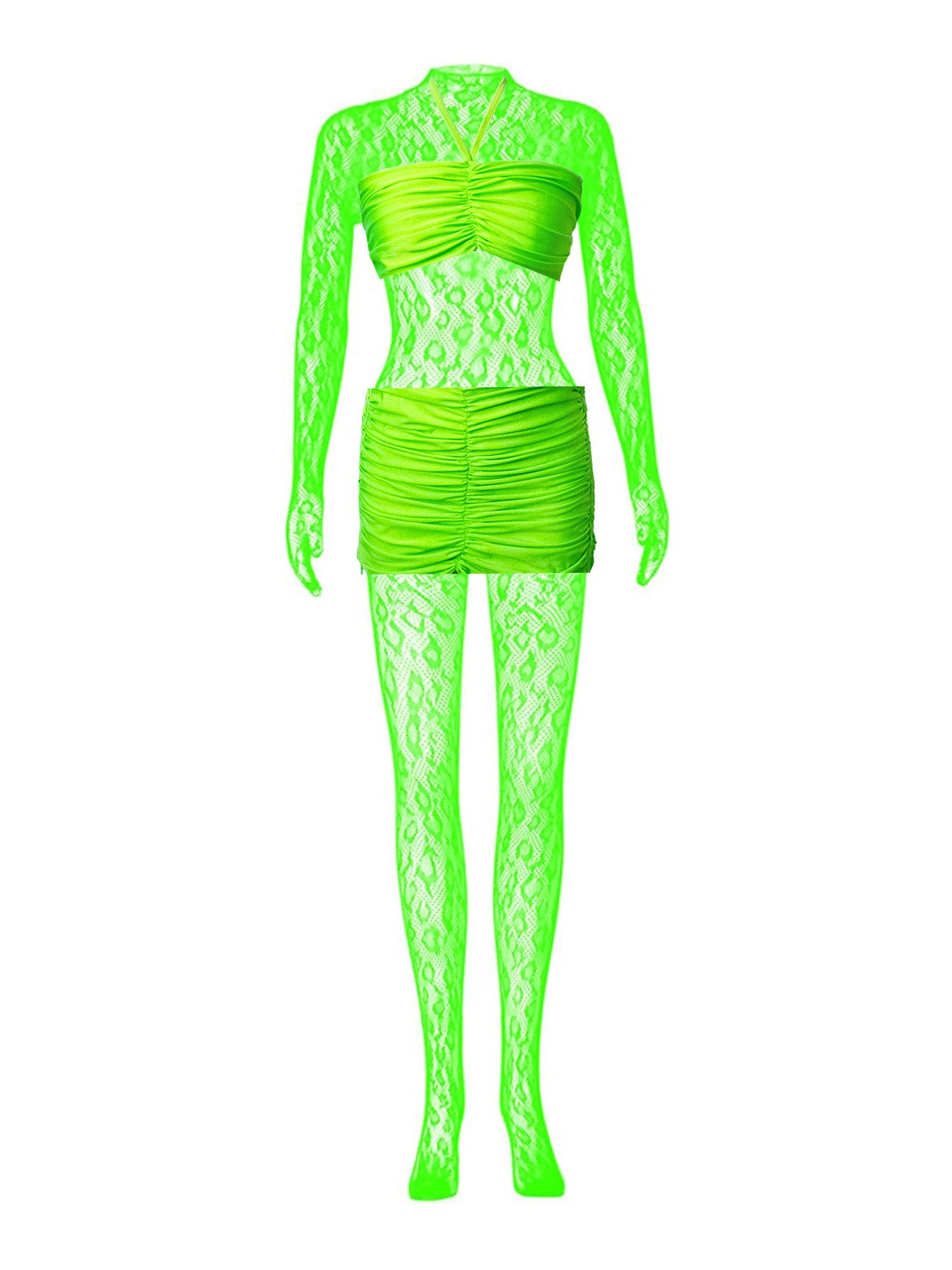 Leopard Lace Mesh Jumpsuit – Sleek & Seductive Rave Bodysuit Green